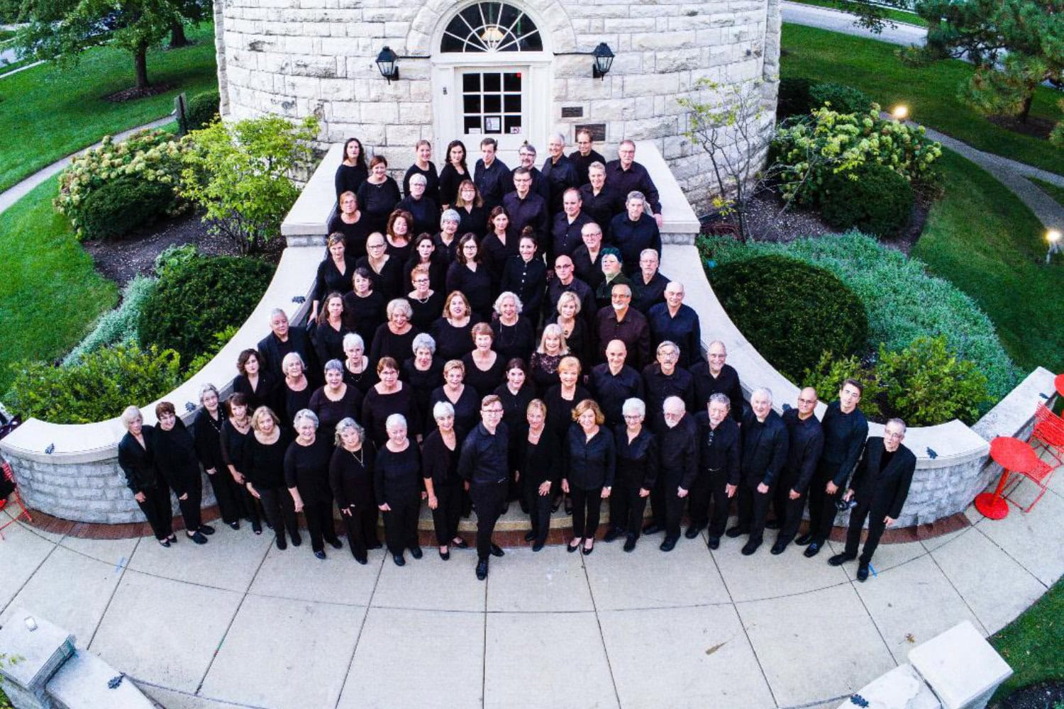 The Tower Chorale group photo taken by a drone