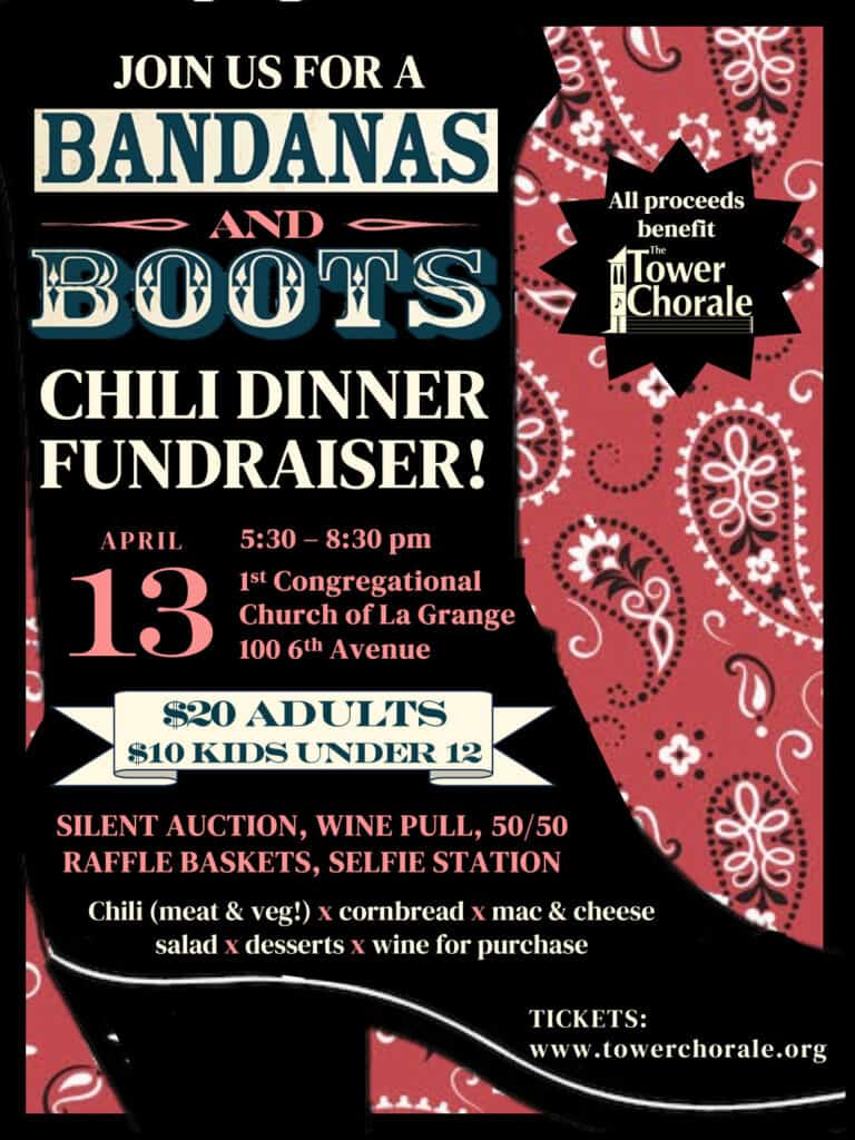 The Tower Chorale Bandanas & Boots fundraiser poster
