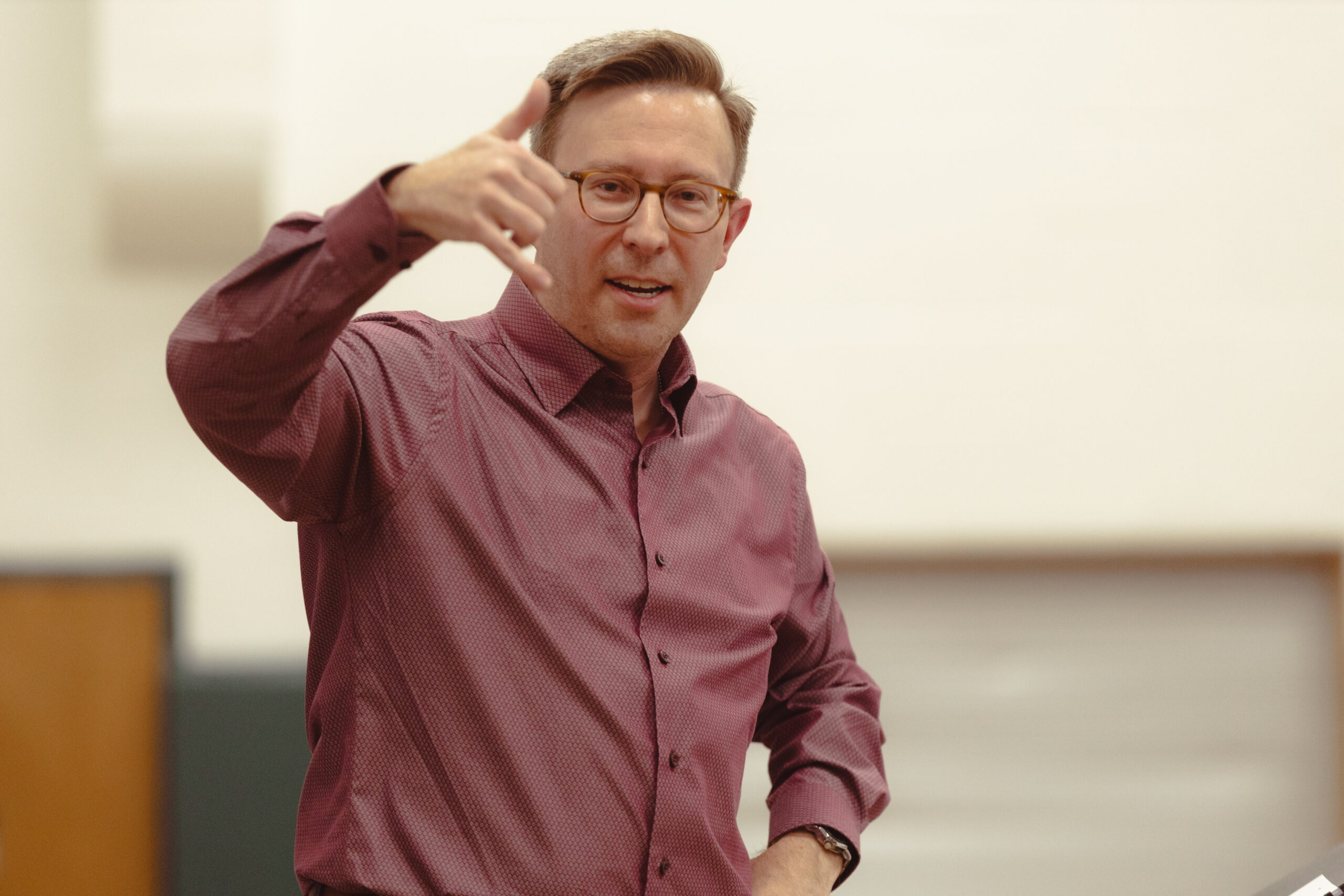 Patrick Godon giving rehearsal direction to the Tower Chorale
